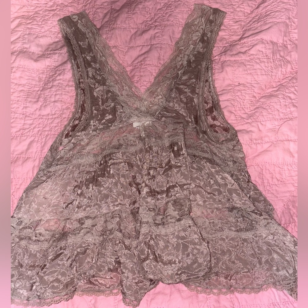 Intimately Free People Trapeze Lace Deep V Top in Pale Mauve - Picture 8 of 12